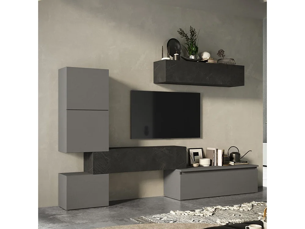 Parete attrezzata moderna 290x190 cm grigio e piombo PAL24