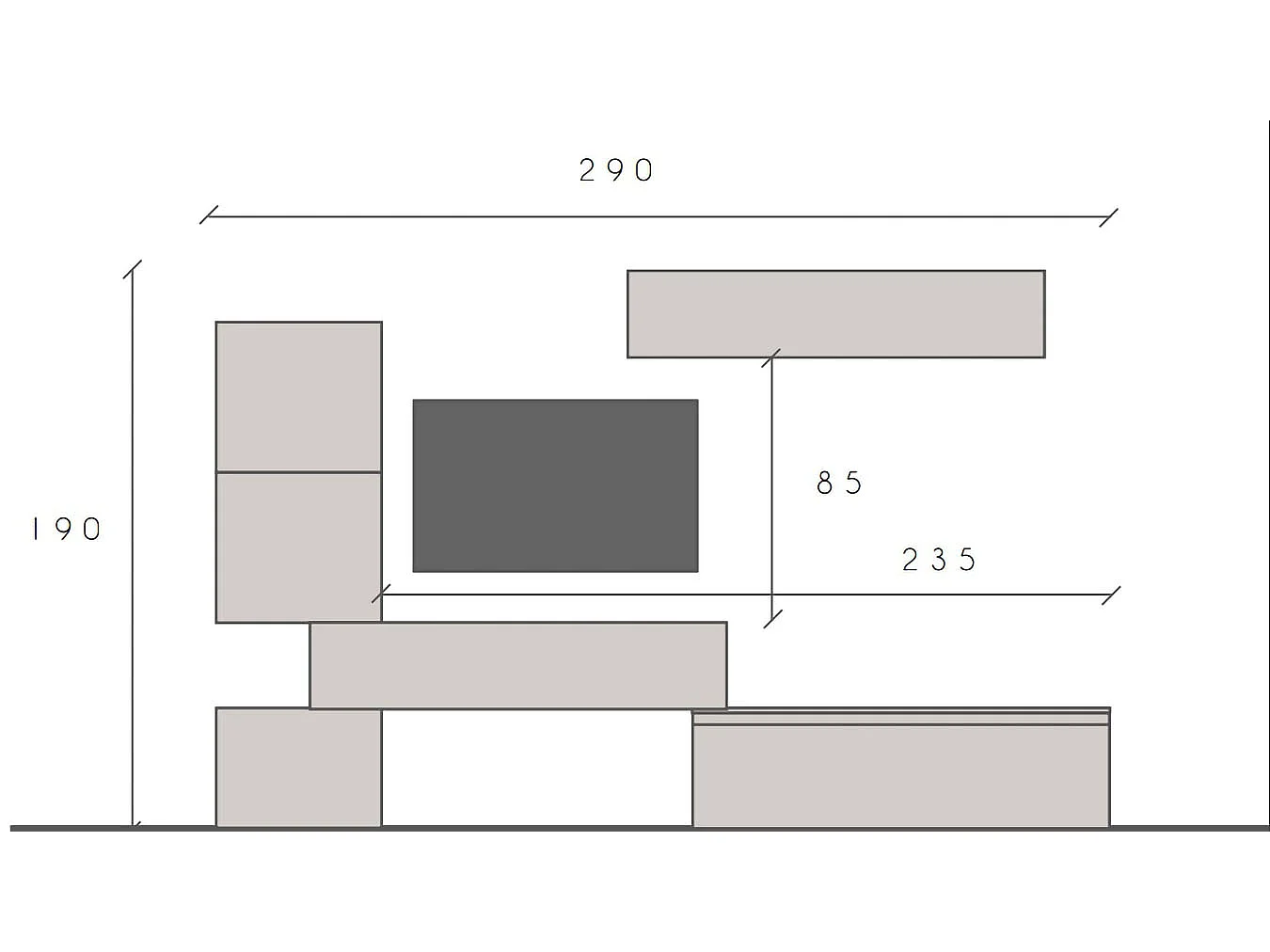 Parete attrezzata moderna 290x190 cm grigio e piombo PAL24