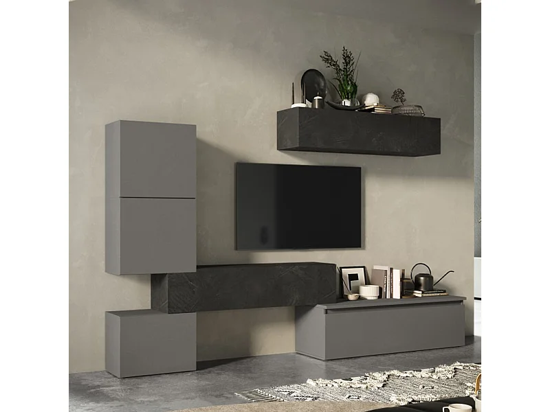 Parete attrezzata moderna 290x190 cm grigio e piombo PAL24