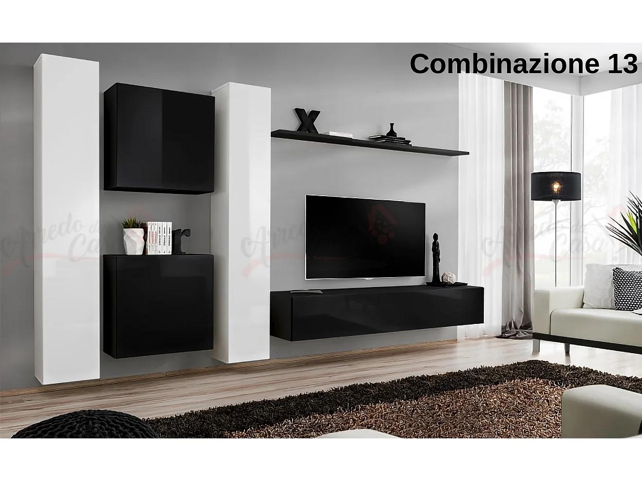 Parete attrezzata moderna sospesa PAP50 330x180 bianco e nero