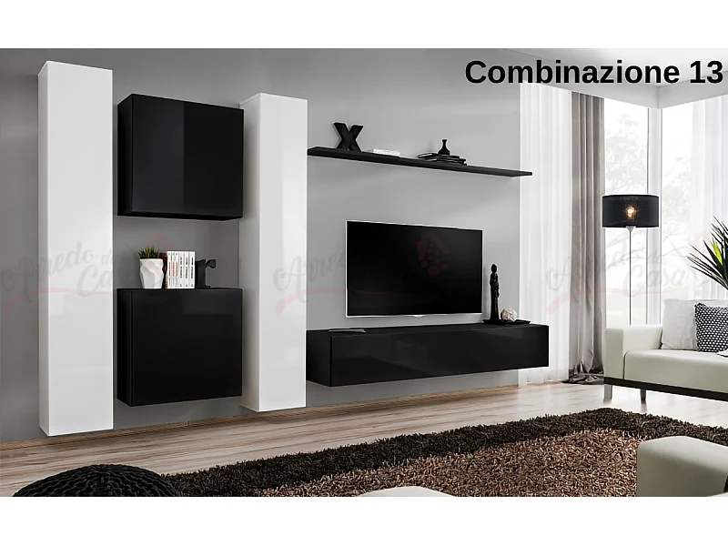 Parete attrezzata moderna sospesa PAP50 330x180 bianco e nero