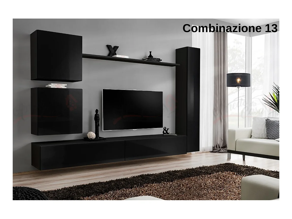 Parete attrezzata soggiorno design moderno PAP52 280x180 nero