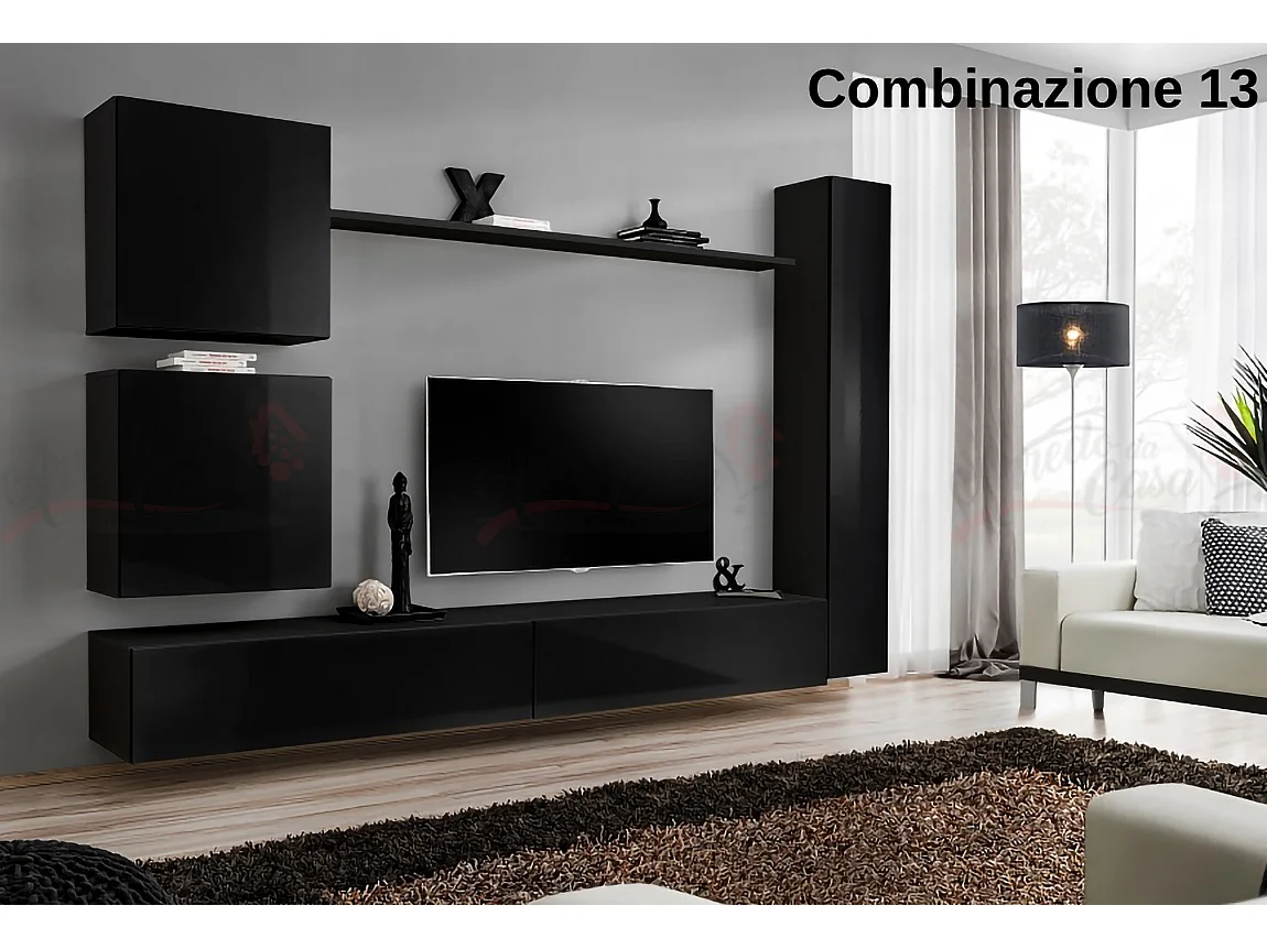 Parete attrezzata soggiorno design moderno PAP52 280x180 nero