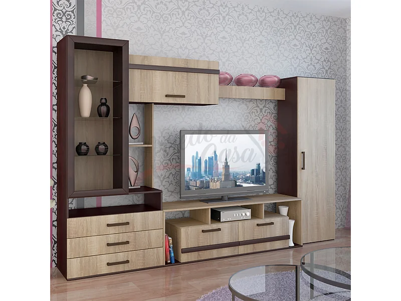 Parete attrezzata con vetrina effetto legno PAI6012 280x191 rovere e wenge