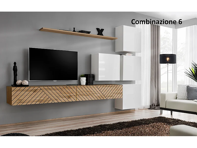 Parete attrezzata per soggiorno design moderno PAP53 310x200 rovere e bianco