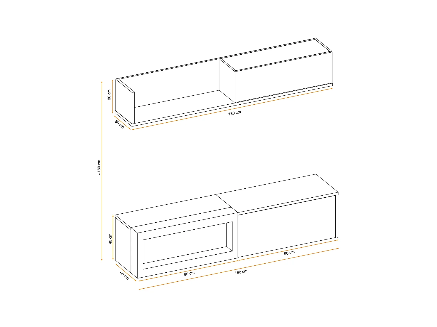 Parete attrezzata da soggiorno con biocamino mobile TV PAP134 180x180 antracite e rovere