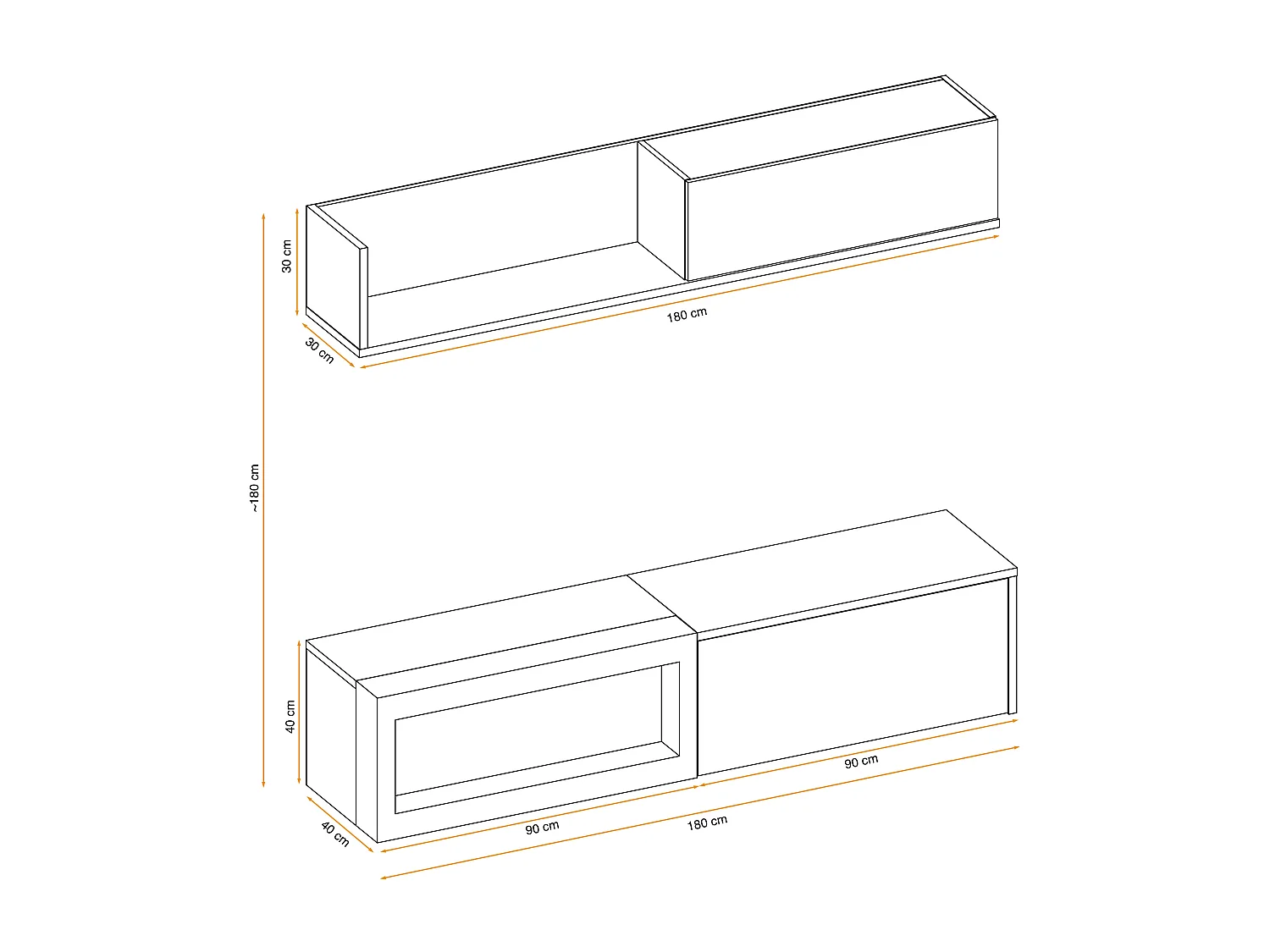 Parete attrezzata da soggiorno con biocamino mobile TV PAP134 180x180 antracite e rovere