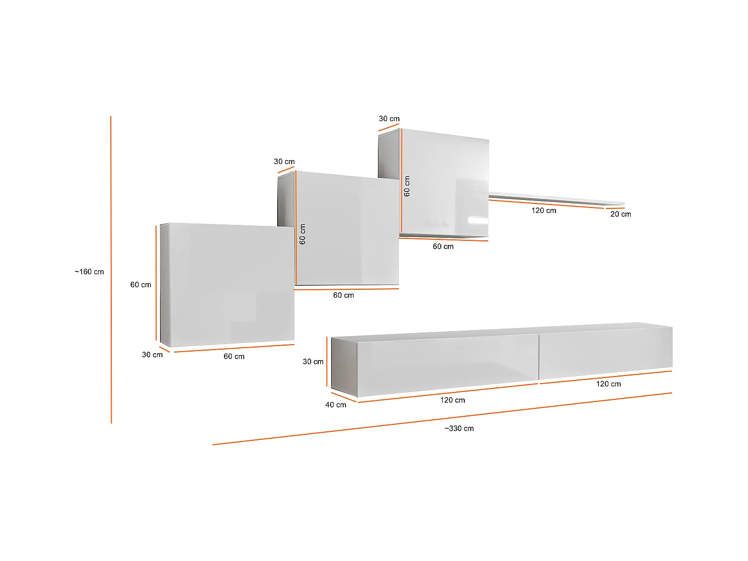 Parete attrezzata mobile TV moderna PAP54 330x160 rovere e nero