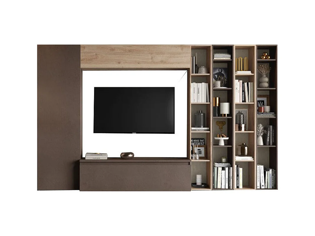 Parete attrezzata con libreria 305X186 cm bronzo e rovere PAL19