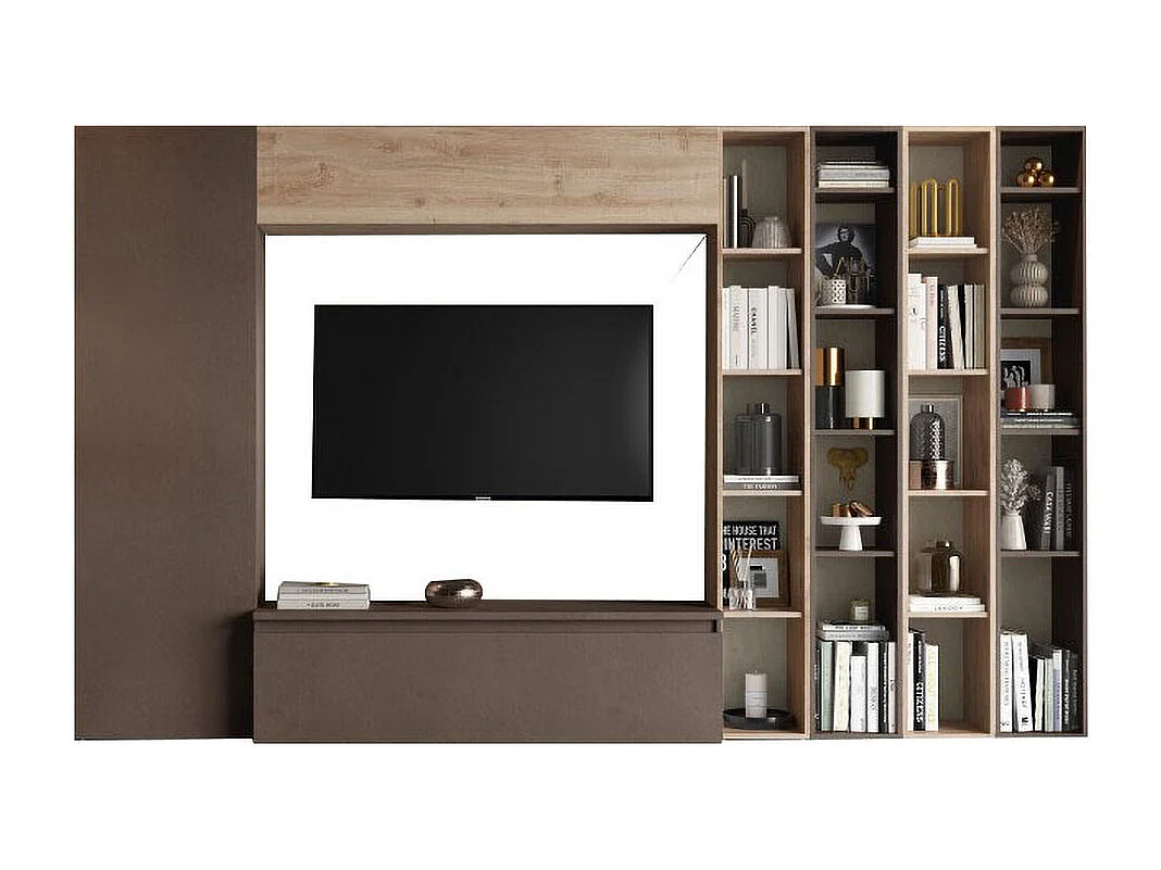 Parete attrezzata con libreria 305X186 cm bronzo e rovere PAL19