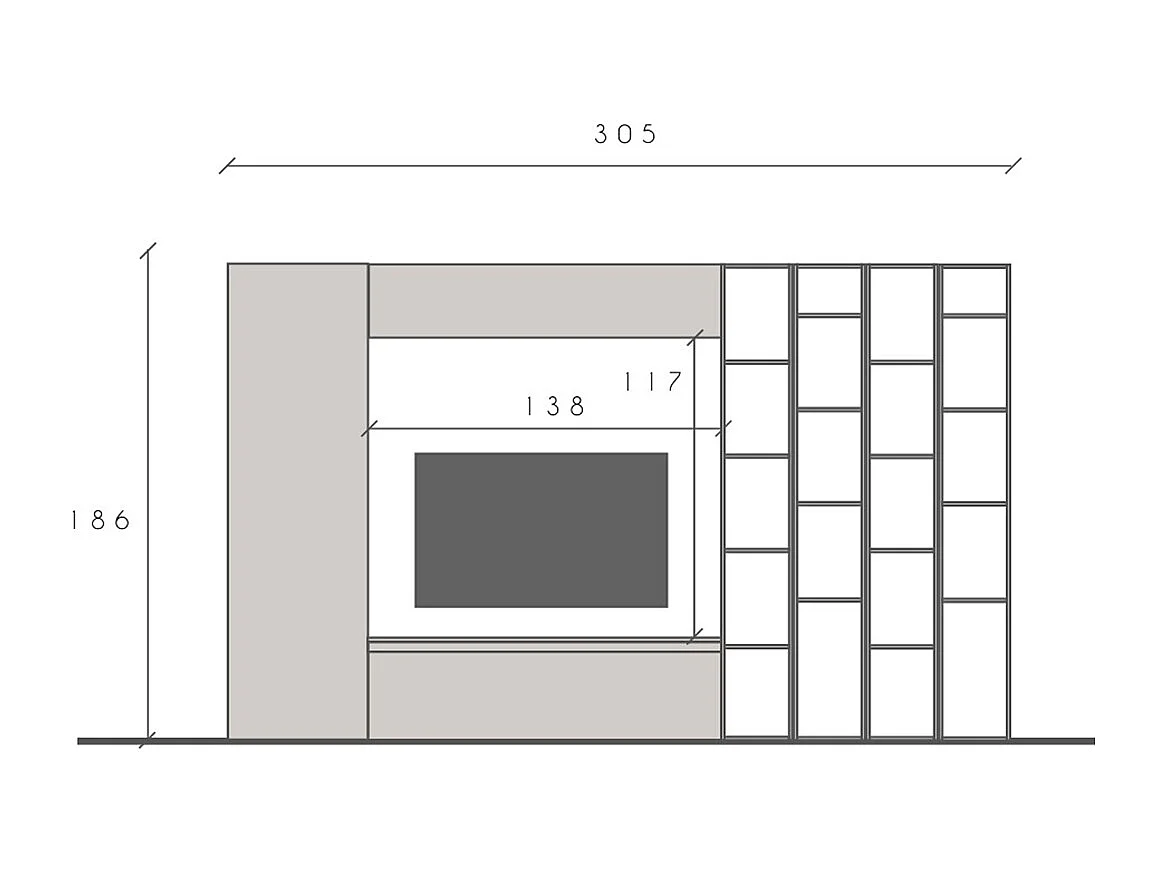 Parete attrezzata con libreria 305X186 cm bronzo e rovere PAL19