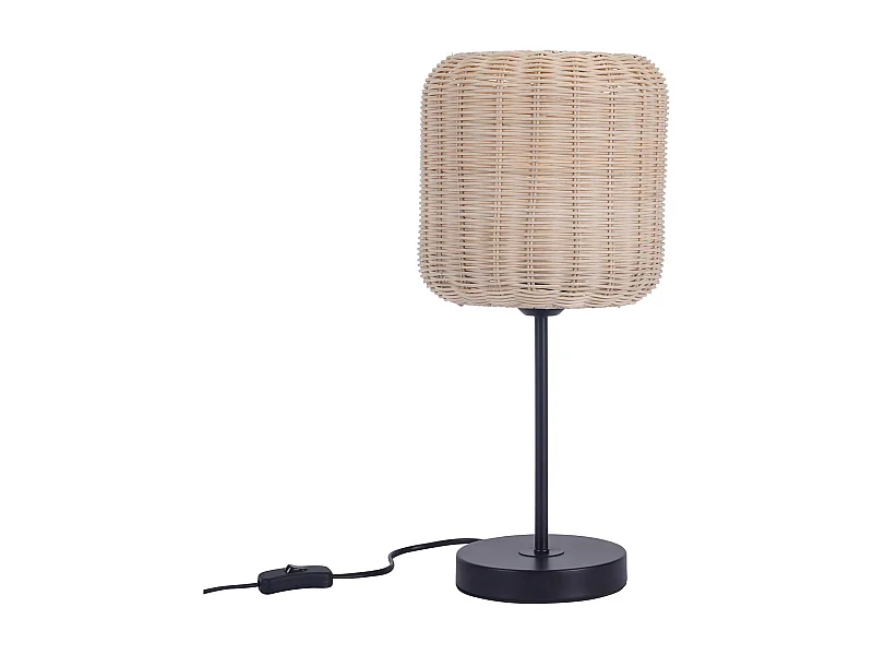 Lampe de table Cortic en rotin naturel/noir pour ampoule E27