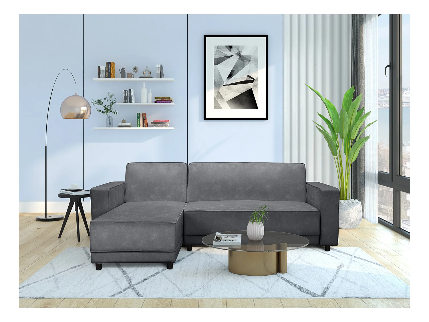 Allie | Divano a L in velluto antracite