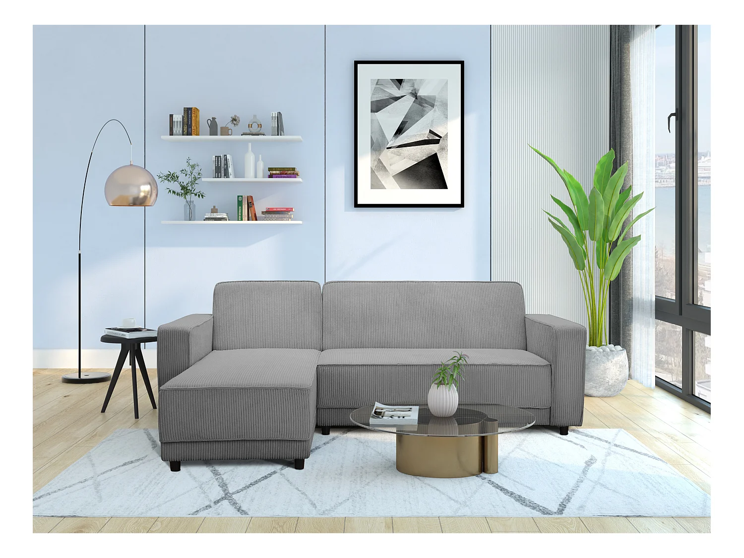 Allie | Slaapbank L-vorm in grijze stof
