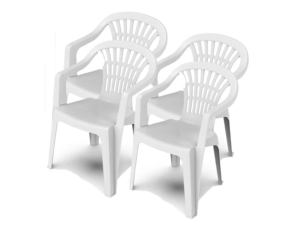 Lot de 4 chaises de jardin empilables en résine coloris blanc - Longueur 57 x Profondeur 57 x Hauteur 80 cm -JUANIO-