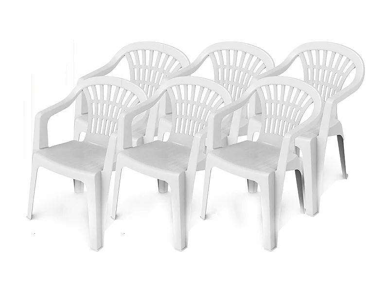 Lot de 6 chaises de jardin empilables en résine coloris blanc - Longueur 57 x Profondeur 57 x Hauteur 80 cm -JUANIO-