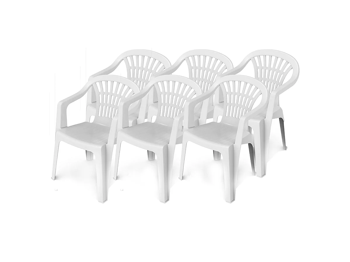 Lot de 6 chaises de jardin empilables en résine coloris blanc - Longueur 57 x Profondeur 57 x Hauteur 80 cm -JUANIO-