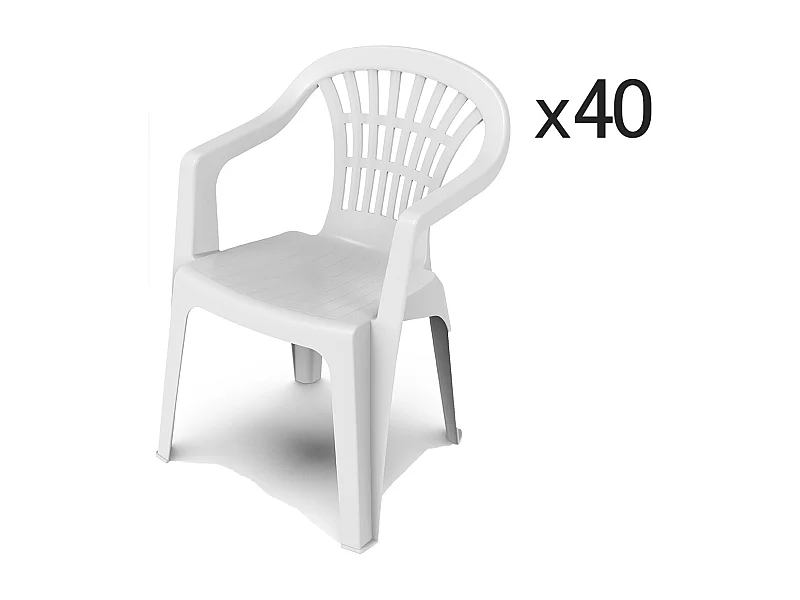 Lot de 40 chaises de jardin empilables en résine coloris blanc - Longueur 57 x Profondeur 57 x Hauteur 80 cm -JUANIO-