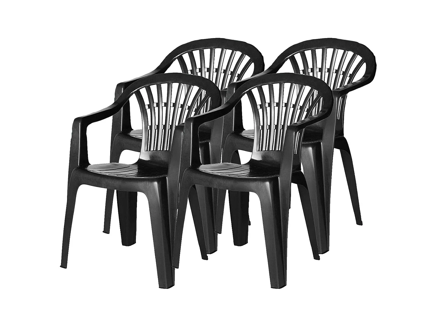 Lot 4 chaises de jardin empilable en résine coloris gris anthracite-Longueur 57 x Profondeur 57 x Hauteur 80 cm -JUANIO-