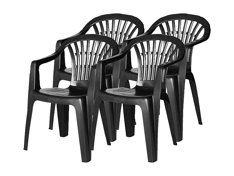 Lot 4 chaises de jardin empilable en résine coloris gris anthracite-Longueur 57 x Profondeur 57 x Hauteur 80 cm -JUANIO-