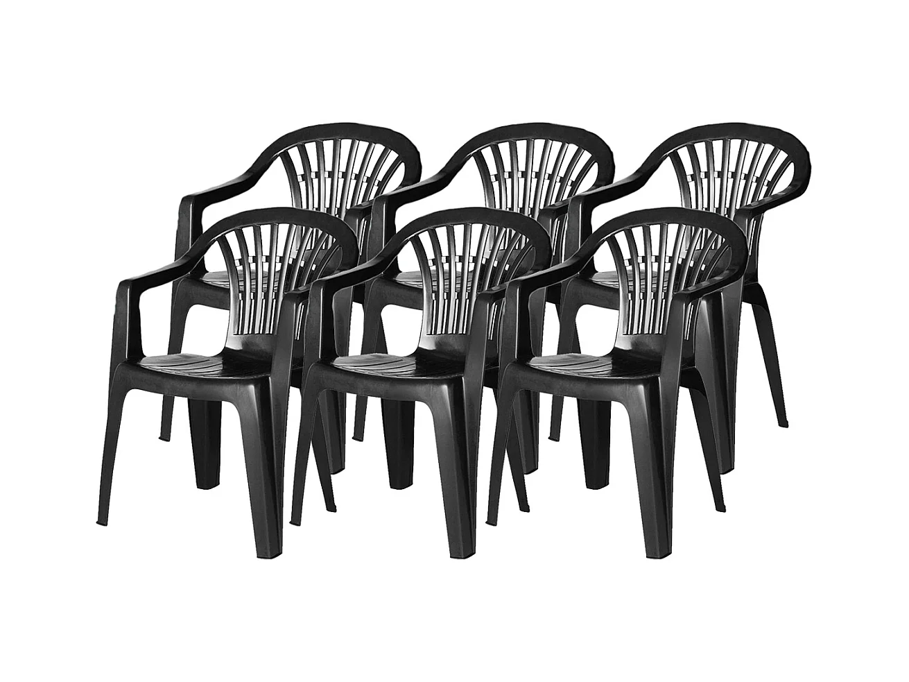 Lot 6 chaises de jardin empilable en résine coloris gris anthracite-Longueur 57 x Profondeur 57 x Hauteur 80 cm -JUANIO-