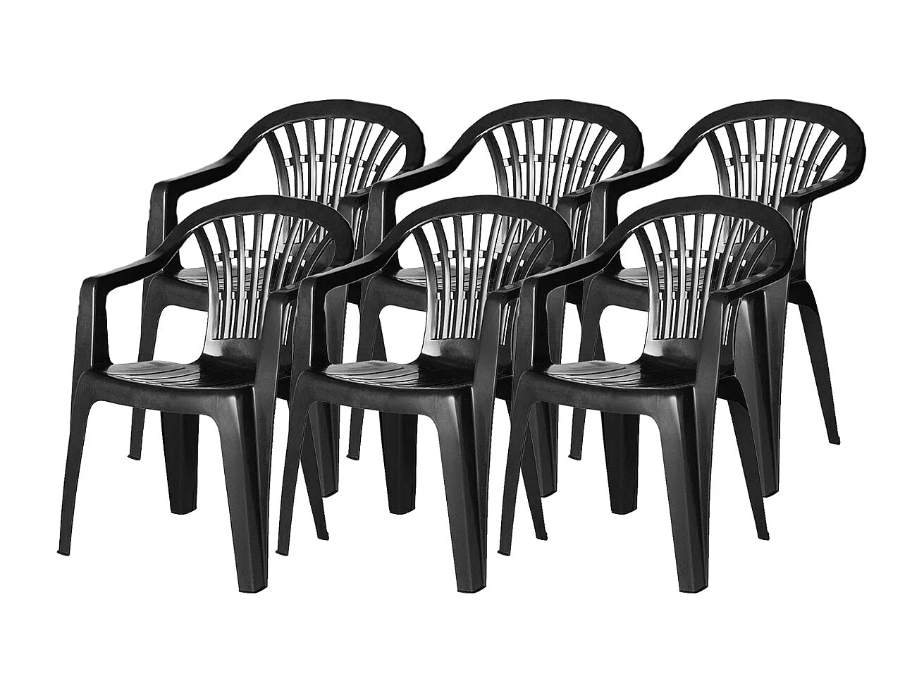 Lot 6 chaises de jardin empilable en résine coloris gris anthracite-Longueur 57 x Profondeur 57 x Hauteur 80 cm -JUANIO-