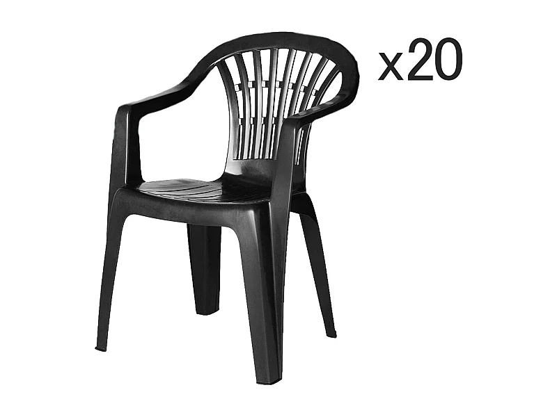 Lot 20 chaise de jardin empilable en résine coloris gris anthracite-Longueur 57 x Profondeur 57 x Hauteur 80 cm -JUANIO-
