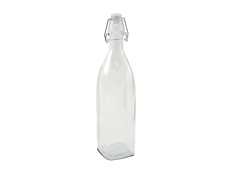 Lot de 10 bouteille carrée en verre avec bouchon hermétique, carafe bouteille avec fermeture à clip, capacité 1L - Longueur 8,2 x Largeur 8,2 x Hauteur 31,8 cm