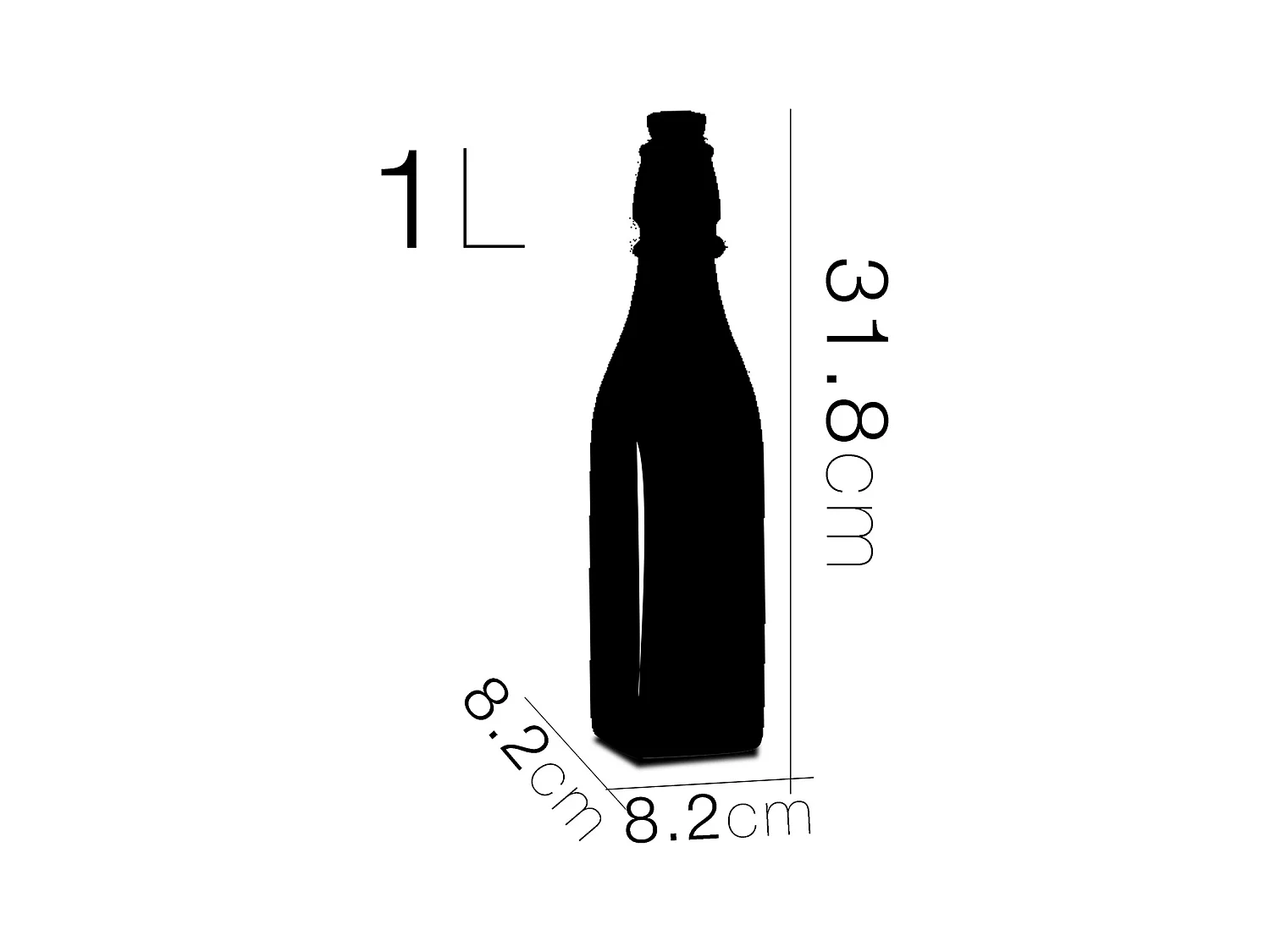 Lot de 10 bouteille carrée en verre avec bouchon hermétique, carafe bouteille avec fermeture à clip, capacité 1L - Longueur 8,2 x Largeur 8,2 x Hauteur 31,8 cm