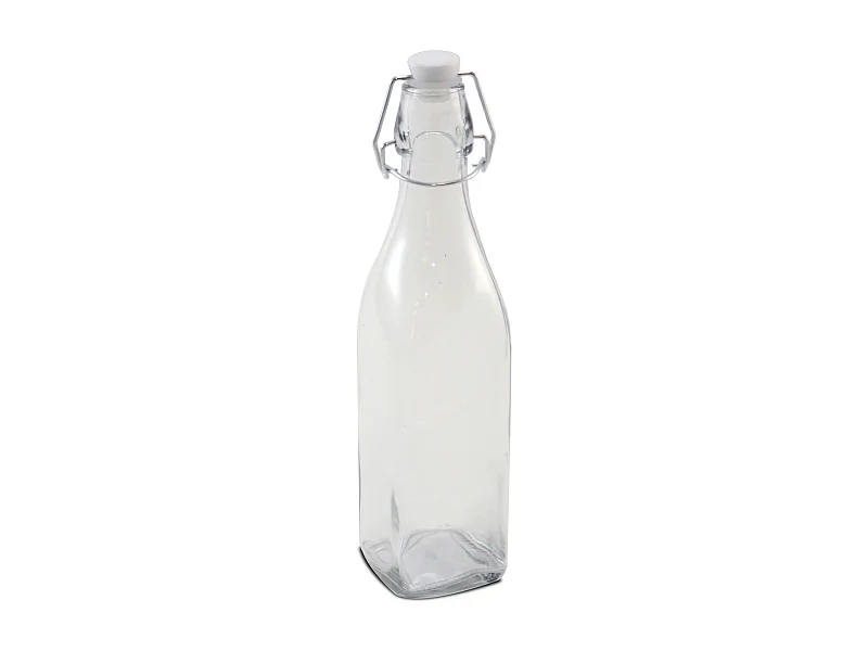Lot de 12 bouteille carrée en verre avec bouchon hermétique, carafe bouteille avec fermeture à clip, capacité 0,5L - Longueur 6,5 x Largeur 6,5 x Hauteur 27 cm