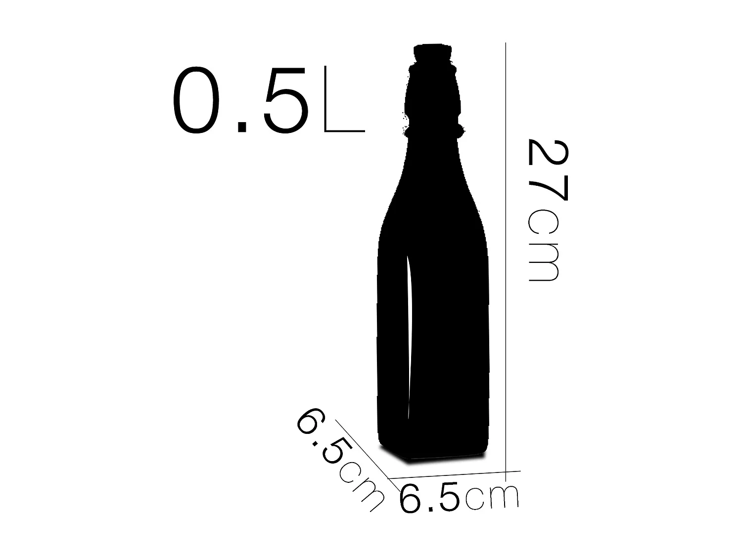 Lot de 12 bouteille carrée en verre avec bouchon hermétique, carafe bouteille avec fermeture à clip, capacité 0,5L - Longueur 6,5 x Largeur 6,5 x Hauteur 27 cm