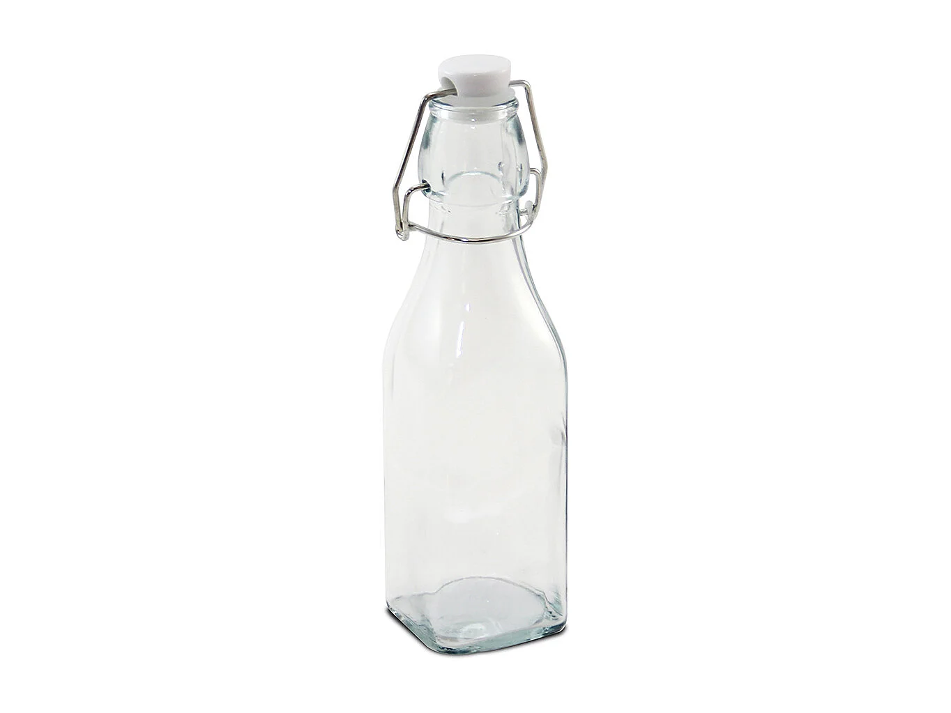 Lot de 12 bouteille carrée en verre avec bouchon hermétique, carafe bouteille avec fermeture à clip, capacité 0,25L - Longueur 5,5 x Largeur 5,5 x Hauteur 20 cm