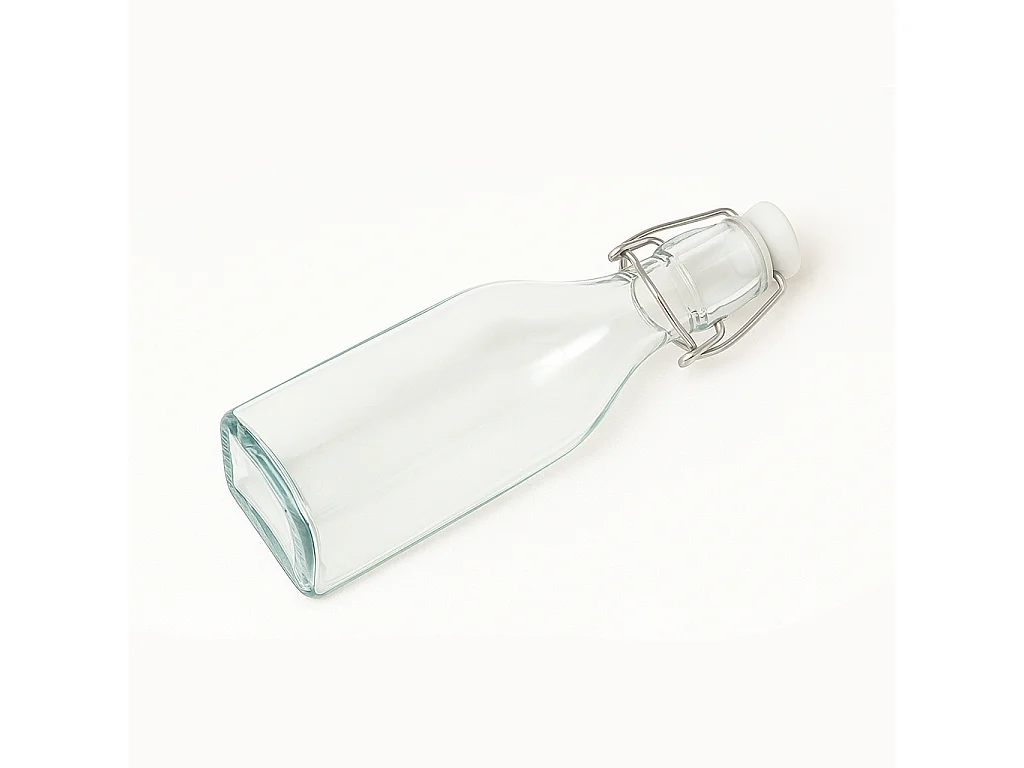 Lot de 12 bouteille carrée en verre avec bouchon hermétique, carafe bouteille avec fermeture à clip, capacité 0,25L - Longueur 5,5 x Largeur 5,5 x Hauteur 20 cm