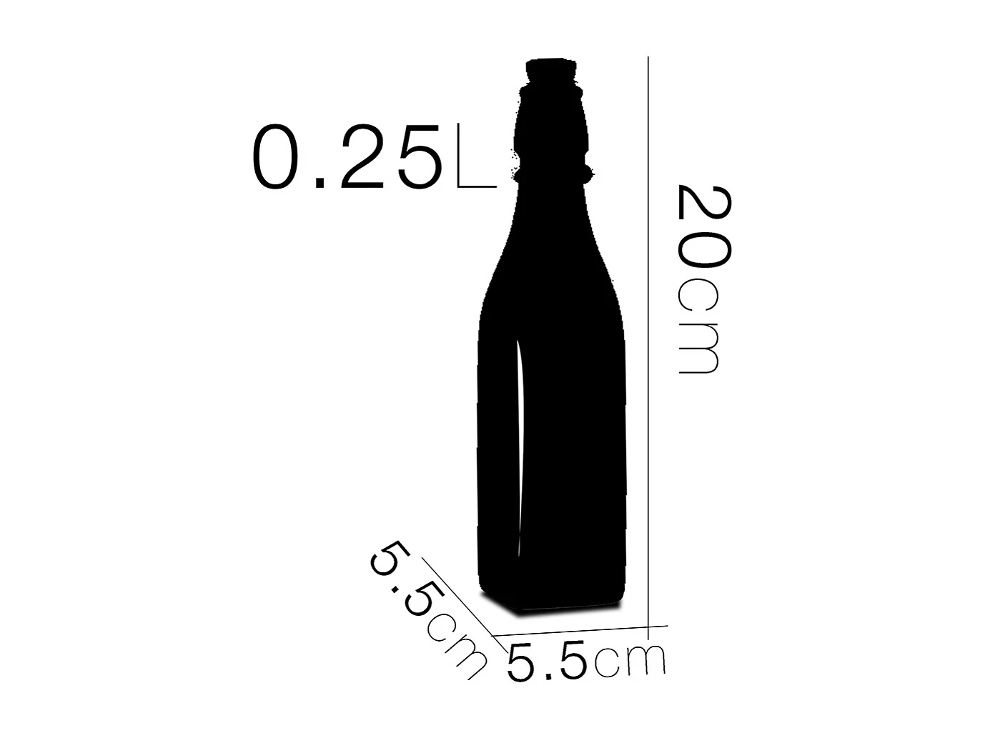 Lot de 12 bouteille carrée en verre avec bouchon hermétique, carafe bouteille avec fermeture à clip, capacité 0,25L - Longueur 5,5 x Largeur 5,5 x Hauteur 20 cm