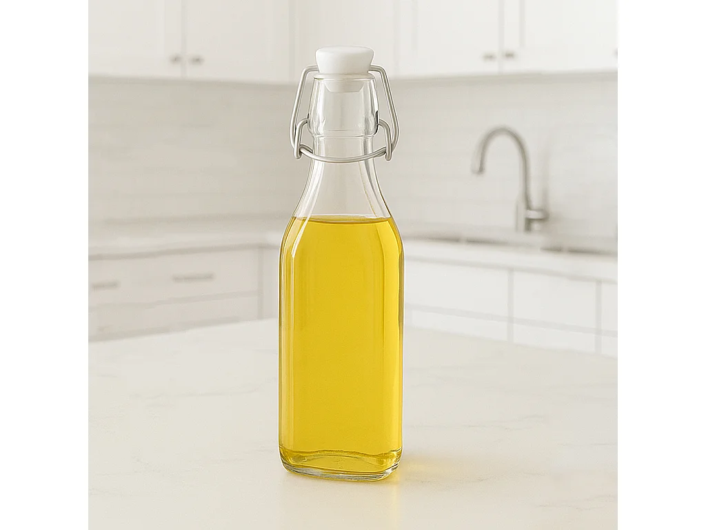 Lot de 12 bouteille carrée en verre avec bouchon hermétique, carafe bouteille avec fermeture à clip, capacité 0,25L - Longueur 5,5 x Largeur 5,5 x Hauteur 20 cm
