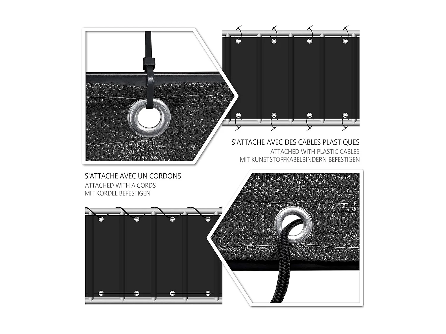 Lot de 4 Brise-vue clôture de jardin et balcon, couverture de protection contre le vent et le soleil - Longueur 300 x Hauteur 100 cm