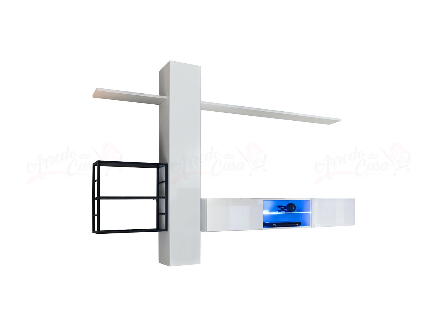 Parete attrezzata soggiorno con illuminazione led 180x270 bianco PAP77