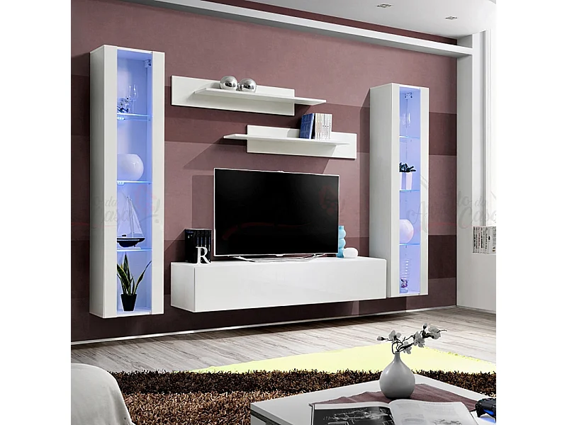 Parete attrezzata moderna per soggiorno completa 260x190 bianco PAP82