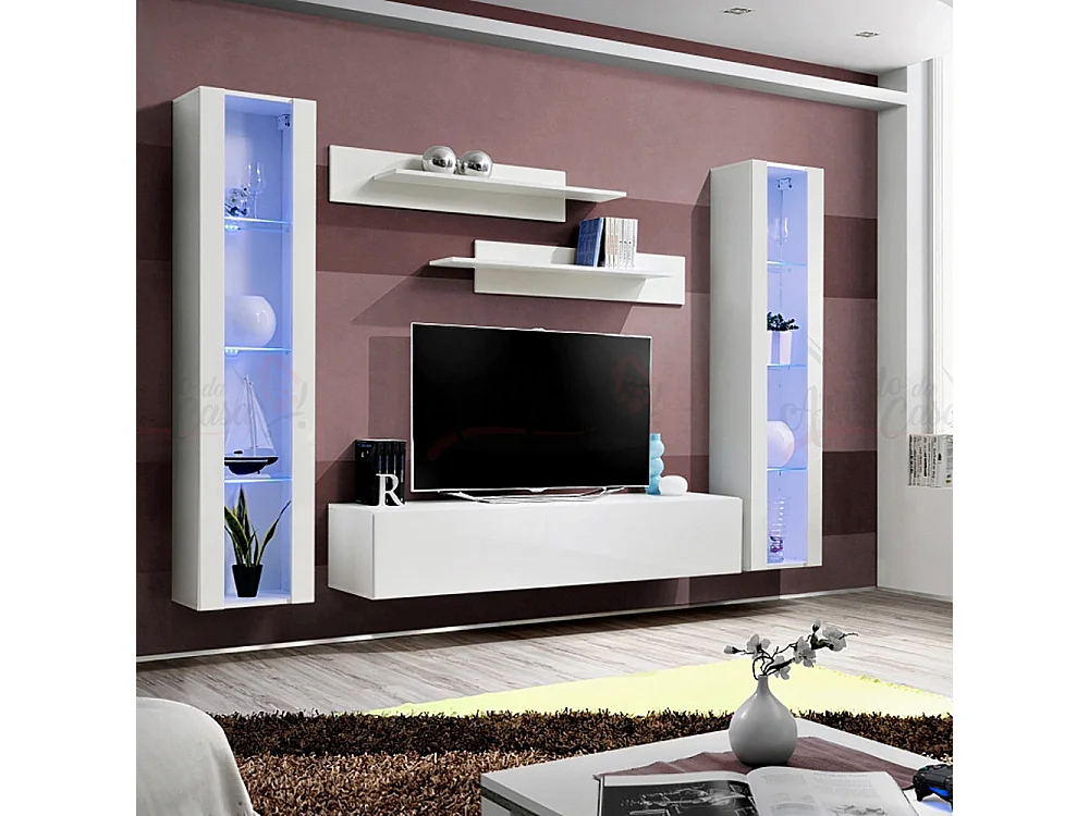 Parete attrezzata moderna per soggiorno completa 260x190 bianco PAP82