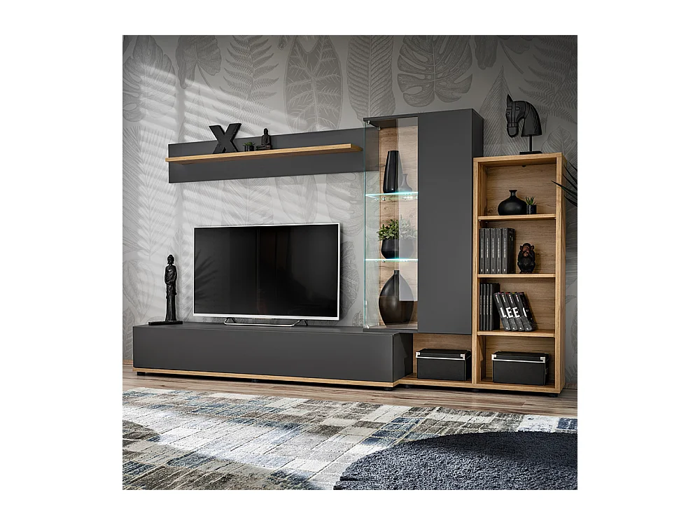 Parete attrezzata con illuminazione LED 240x145 rovere e antracite PAP147