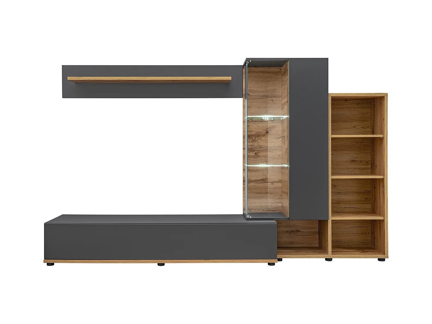 Parete attrezzata con illuminazione LED 240x145 rovere e antracite PAP147