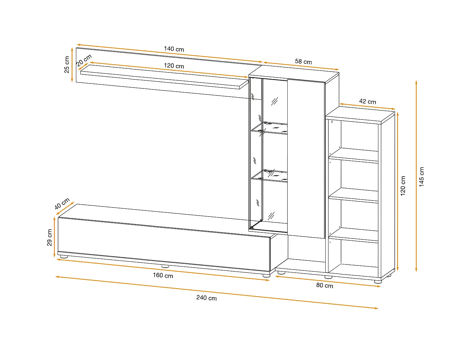 Parete attrezzata con illuminazione LED 240x145 rovere e antracite PAP147