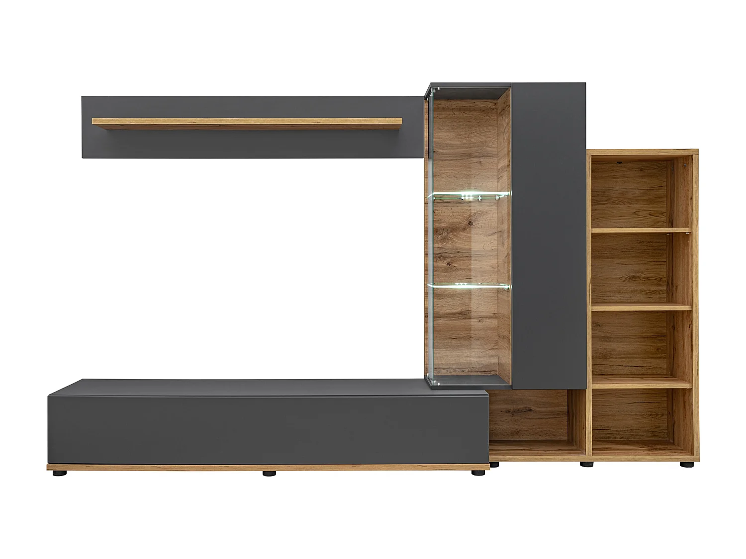 Parete attrezzata con illuminazione LED 240x145 rovere e antracite PAP147