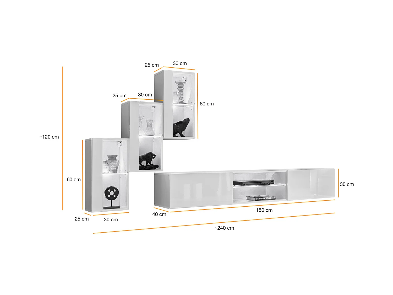 Parete attrezzata soggiorno moderna mobile TV sospeso 240x170 nero e rovere PAP68