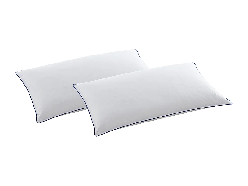 Zestaw 2 poduszek miękkich przeciwroztoczowych - 50 x 70 cm - satynowa poszwa 120 nici/cm² - wypełnienie 300 g/m² - Biały z niebieską obwódką - PRESTIGIA marki Palacio