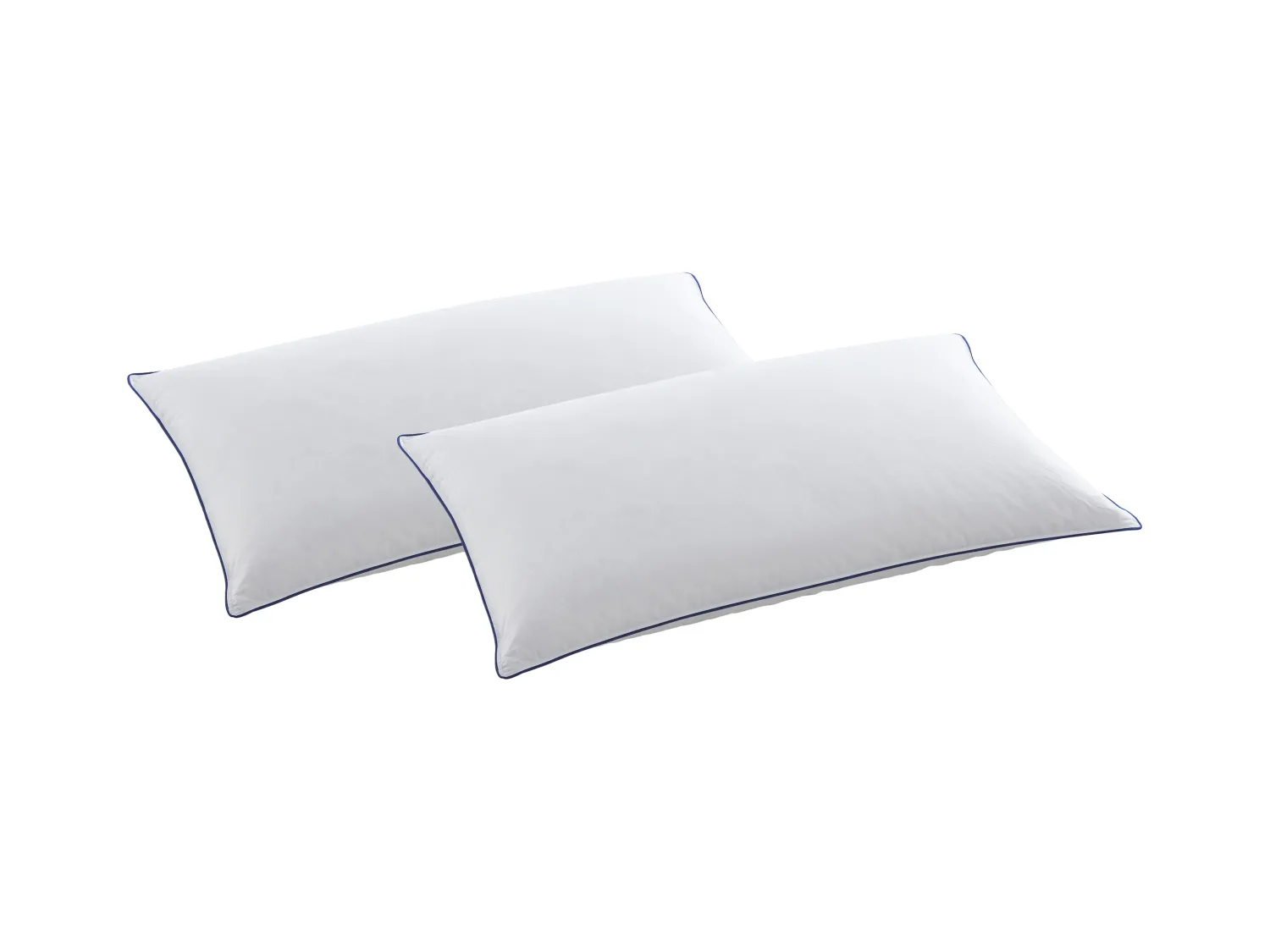 Lot de 2 oreillers moelleux anti-acariens - 50 x 70 cm - enveloppe satin 120 fils/cm² - garnissage 300gr/m² - Blanc passepoil bleu - PRESTIGIA de Palacio