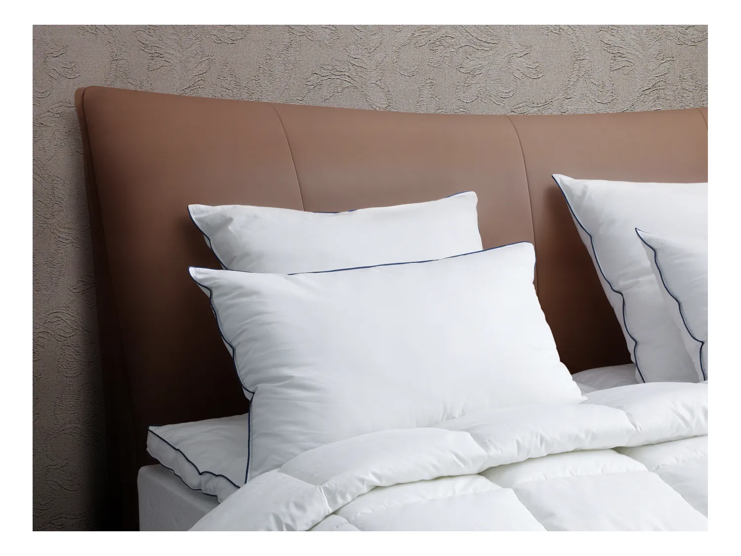 Sæt med 2 myge midersætter med mideridderoptaget pudebettr ventet myg for husstøvider - 50 x 70 cm - satinbetræk 120 trådfuld/cm² - fyld polyester 300 g/m² - hvid med blå pipering - PRESTIGIA fra Palacio