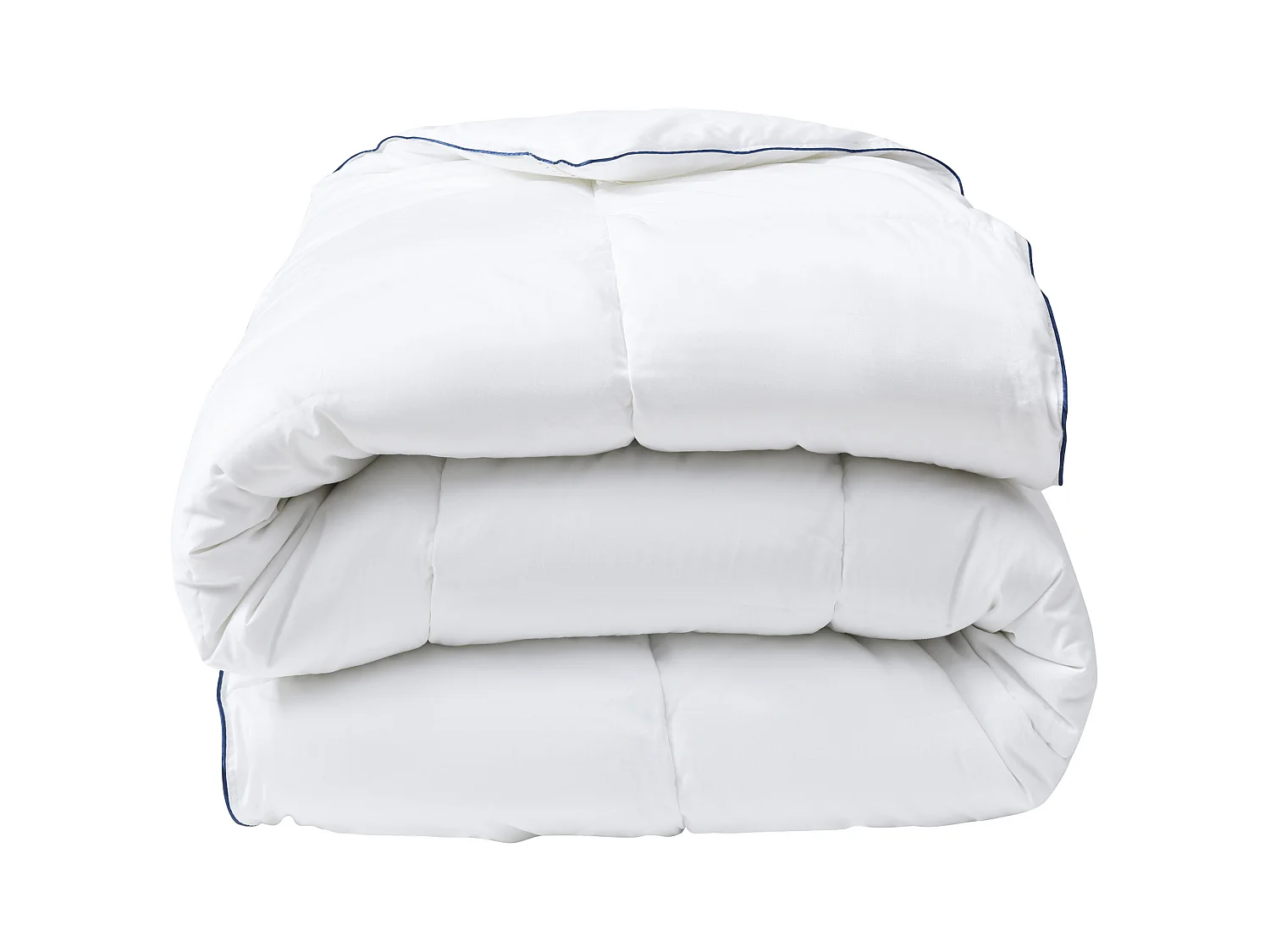 Pack couette enfant anti-acariens tempérée 140 x 200 cm + 1 oreiller 65 x 65 cm - Enveloppe en satin - Blanc passepoil bleu - PRESTIGIA de Palacio