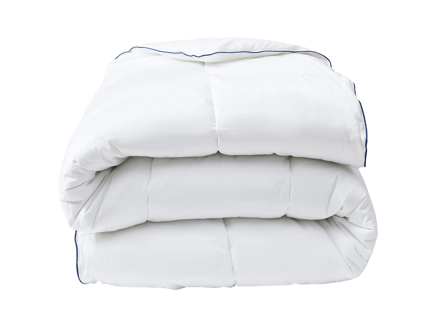 Pack couette anti-acariens tempérée 220 x 240 cm + 2 oreillers 65 x 65 cm - Enveloppe en satin - Blanc passepoil bleu - PRESTIGIA de Palacio