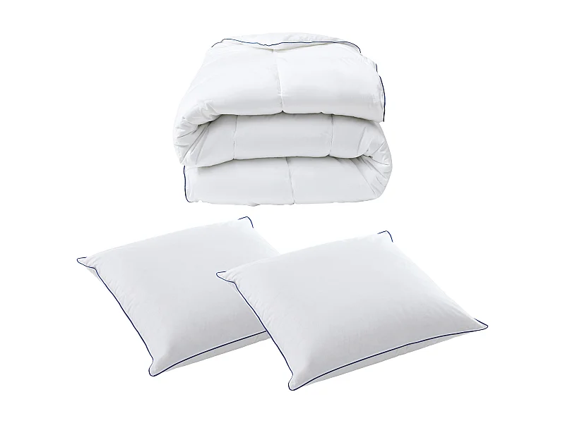 Set piumino antiacaro temperato 240 x 260 cm + 2 cuscini 65 x 65 cm - Rivestimento in satin - Bianco blu - PRESTIGIA di Palacio